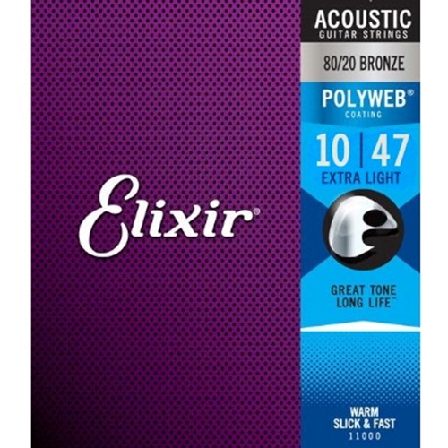 Elixir 11000 80/20 Extra Light Bronze Acoustic Guitar Strings with POLYWEB Coating